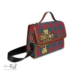 ScotsTee Shop Scottish Auchinleck Clan Tartan Canvas Bag Golden Thistle and Celtic Cross Personalize Your Name Bag