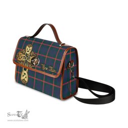 ScotsTee Shop Scottish Agnew Modern Clan Tartan Canvas Bag Golden Thistle and Celtic Cross Personalize Your Name Bag