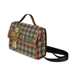 ScotsTee Shop Scottish Buchanan Dress Clan Tartan Canvas Bag Golden Thistle and Celtic Cross Personalize Your Name Bag