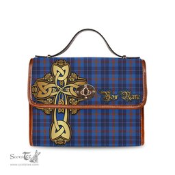 ScotsTee Shop Scottish Bryson Clan Tartan Canvas Bag Golden Thistle and Celtic Cross Personalize Your Name Bag