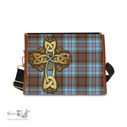 ScotsTee Shop Scottish Anderson Ancient Clan Tartan Canvas Bag Golden Thistle and Celtic Cross Personalize Your Name Bag