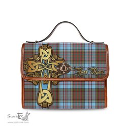 ScotsTee Shop Scottish Anderson Ancient Clan Tartan Canvas Bag Golden Thistle and Celtic Cross Personalize Your Name Bag