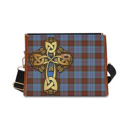 ScotsTee Shop Scottish Anderson Modern Clan Tartan Canvas Bag Golden Thistle and Celtic Cross Personalize Your Name Bag