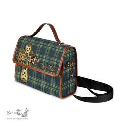 ScotsTee Shop Scottish Blyth Clan Tartan Canvas Bag Golden Thistle and Celtic Cross Personalize Your Name Bag