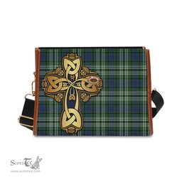 ScotsTee Shop Scottish Blyth Clan Tartan Canvas Bag Golden Thistle and Celtic Cross Personalize Your Name Bag