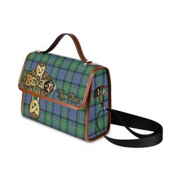 ScotsTee Shop Scottish Bowie Ancient Clan Tartan Canvas Bag Golden Thistle and Celtic Cross Personalize Your Name Bag