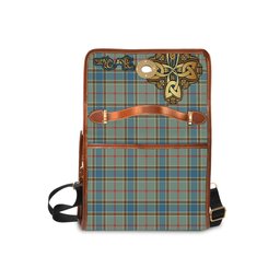 ScotsTee Shop Scottish Balfour Blue Clan Tartan Canvas Bag Golden Thistle and Celtic Cross Personalize Your Name Bag