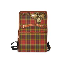 ScotsTee Shop Scottish Buchanan Old Set Weathered Clan Tartan Canvas Bag Golden Thistle and Celtic Cross Personalize Your Name Bag