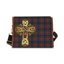 ScotsTee Shop Scottish Allison Red Clan Tartan Canvas Bag Golden Thistle and Celtic Cross Personalize Your Name Bag