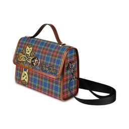ScotsTee Shop Scottish Bethune Clan Tartan Canvas Bag Golden Thistle and Celtic Cross Personalize Your Name Bag