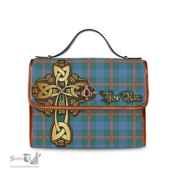 ScotsTee Shop Scottish Agnew Ancient Clan Tartan Canvas Bag Golden Thistle and Celtic Cross Personalize Your Name Bag