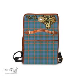 ScotsTee Shop Scottish Agnew Ancient Clan Tartan Canvas Bag Golden Thistle and Celtic Cross Personalize Your Name Bag