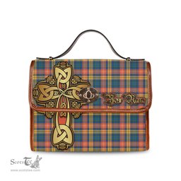 ScotsTee Shop Scottish Buchanan Ancient Clan Tartan Canvas Bag Golden Thistle and Celtic Cross Personalize Your Name Bag