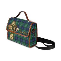 ScotsTee Shop Scottish Alexander Clan Tartan Canvas Bag Golden Thistle and Celtic Cross Personalize Your Name Bag