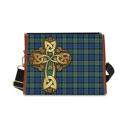 ScotsTee Shop Scottish Baird Ancient Clan Tartan Canvas Bag Golden Thistle and Celtic Cross Personalize Your Name Bag