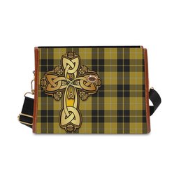 ScotsTee Shop Scottish Barclay Dress Clan Tartan Canvas Bag Golden Thistle and Celtic Cross Personalize Your Name Bag