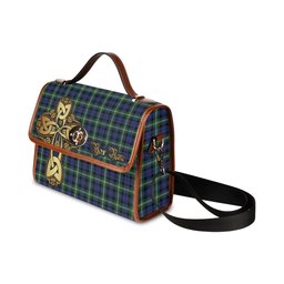 ScotsTee Shop Scottish Baillie Modern Clan Tartan Canvas Bag Golden Thistle and Celtic Cross Personalize Your Name Bag