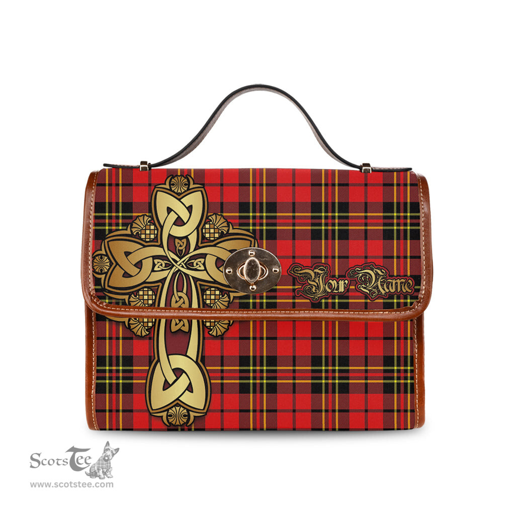 ScotsTee Shop Scottish Brodie Modern Clan Tartan Canvas Bag Golden Thistle and Celtic Cross Personalize Your Name Bag