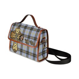 ScotsTee Shop Scottish Bell Clan Tartan Canvas Bag Golden Thistle and Celtic Cross Personalize Your Name Bag
