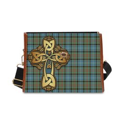 ScotsTee Shop Scottish Brisbane modern Clan Tartan Canvas Bag Golden Thistle and Celtic Cross Personalize Your Name Bag