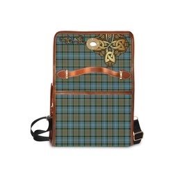 ScotsTee Shop Scottish Brisbane modern Clan Tartan Canvas Bag Golden Thistle and Celtic Cross Personalize Your Name Bag