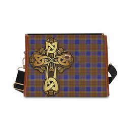 ScotsTee Shop Scottish Balfour Modern Clan Tartan Canvas Bag Golden Thistle and Celtic Cross Personalize Your Name Bag
