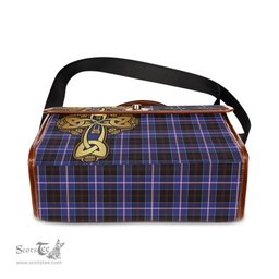 ScotsTee Shop Scottish Dunlop Modern Clan Tartan Canvas Bag Golden Thistle and Celtic Cross Personalize Your Name Bag