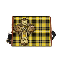 ScotsTee Shop Scottish Barclay Dress Modern Clan Tartan Canvas Bag Golden Thistle and Celtic Cross Personalize Your Name Bag