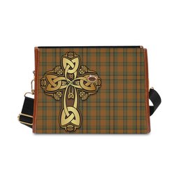 ScotsTee Shop Scottish Donachie of Brockloch Ancient Hunting Clan Tartan Canvas Bag Golden Thistle and Celtic Cross Personalize Your Name Bag