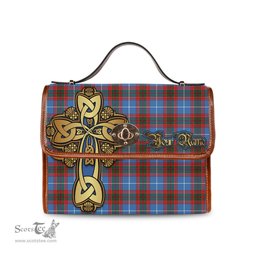 ScotsTee Shop Scottish Congilton Clan Tartan Canvas Bag Golden Thistle and Celtic Cross Personalize Your Name Bag