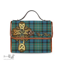 ScotsTee Shop Scottish Ferguson Ancient Clan Tartan Canvas Bag Golden Thistle and Celtic Cross Personalize Your Name Bag