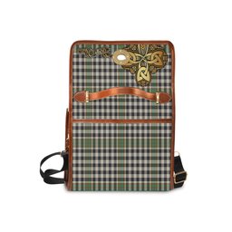ScotsTee Shop Scottish Burns Check Clan Tartan Canvas Bag Golden Thistle and Celtic Cross Personalize Your Name Bag
