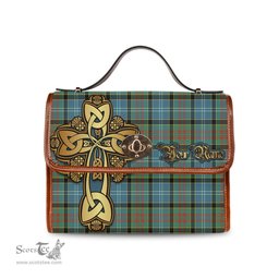 ScotsTee Shop Scottish Cathcart Clan Tartan Canvas Bag Golden Thistle and Celtic Cross Personalize Your Name Bag