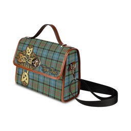 ScotsTee Shop Scottish Cathcart Clan Tartan Canvas Bag Golden Thistle and Celtic Cross Personalize Your Name Bag
