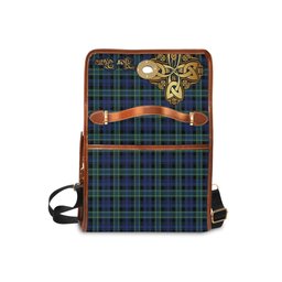 ScotsTee Shop Scottish Arbuthnot Modern Clan Tartan Canvas Bag Golden Thistle and Celtic Cross Personalize Your Name Bag