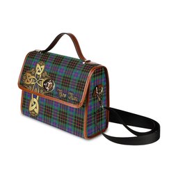 ScotsTee Shop Scottish Brodie Hunting Modern Clan Tartan Canvas Bag Golden Thistle and Celtic Cross Personalize Your Name Bag