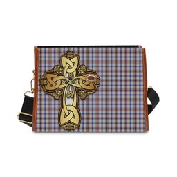 ScotsTee Shop Scottish Boswell Clan Tartan Canvas Bag Golden Thistle and Celtic Cross Personalize Your Name Bag