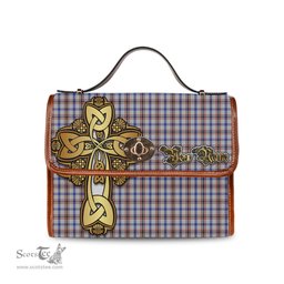 ScotsTee Shop Scottish Boswell Clan Tartan Canvas Bag Golden Thistle and Celtic Cross Personalize Your Name Bag