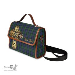 ScotsTee Shop Scottish Dundas Clan Tartan Canvas Bag Golden Thistle and Celtic Cross Personalize Your Name Bag