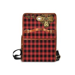 ScotsTee Shop Scottish Cunningham Modern Clan Tartan Canvas Bag Golden Thistle and Celtic Cross Personalize Your Name Bag