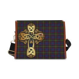 ScotsTee Shop Scottish Durie Clan Tartan Canvas Bag Golden Thistle and Celtic Cross Personalize Your Name Bag