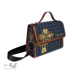 ScotsTee Shop Scottish Clergy Blue Clan Tartan Canvas Bag Golden Thistle and Celtic Cross Personalize Your Name Bag