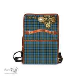 ScotsTee Shop Scottish Fergusson Ancient Clan Tartan Canvas Bag Golden Thistle and Celtic Cross Personalize Your Name Bag