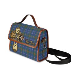 ScotsTee Shop Scottish Edmonstone Clan Tartan Canvas Bag Golden Thistle and Celtic Cross Personalize Your Name Bag
