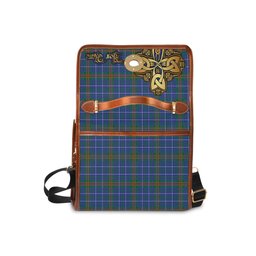 ScotsTee Shop Scottish Edmonstone Clan Tartan Canvas Bag Golden Thistle and Celtic Cross Personalize Your Name Bag