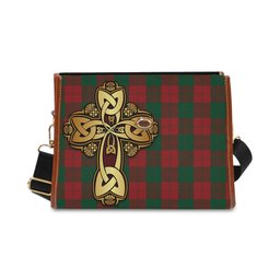 ScotsTee Shop Scottish Erskine Clan Tartan Canvas Bag Golden Thistle and Celtic Cross Personalize Your Name Bag