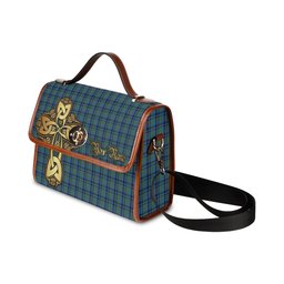 ScotsTee Shop Scottish Falconer Clan Tartan Canvas Bag Golden Thistle and Celtic Cross Personalize Your Name Bag
