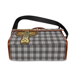 ScotsTee Shop Scottish Douglas Grey Modern Clan Tartan Canvas Bag Golden Thistle and Celtic Cross Personalize Your Name Bag