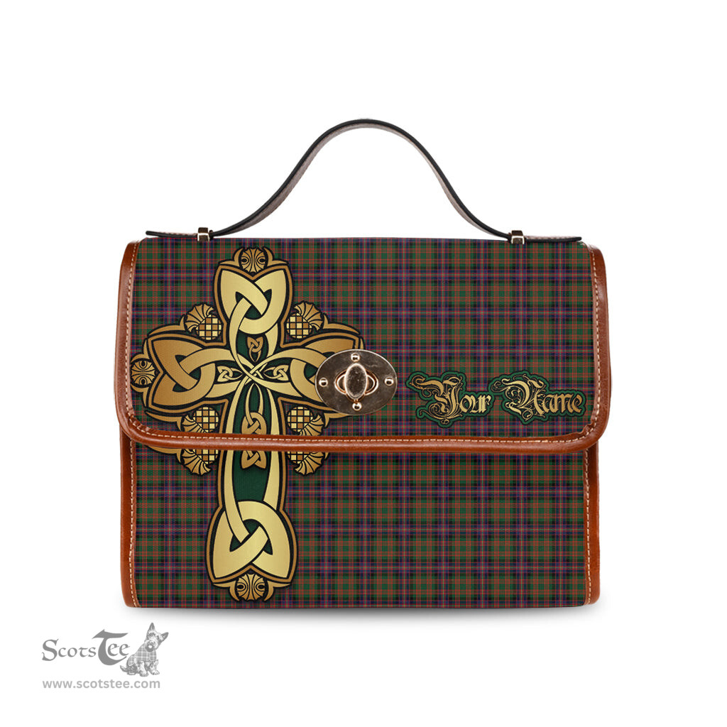 ScotsTee Shop Scottish Cochrane Modern Clan Tartan Canvas Bag Golden Thistle and Celtic Cross Personalize Your Name Bag
