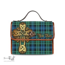 ScotsTee Shop Scottish Campbell Ancient 01 Clan Tartan Canvas Bag Golden Thistle and Celtic Cross Personalize Your Name Bag